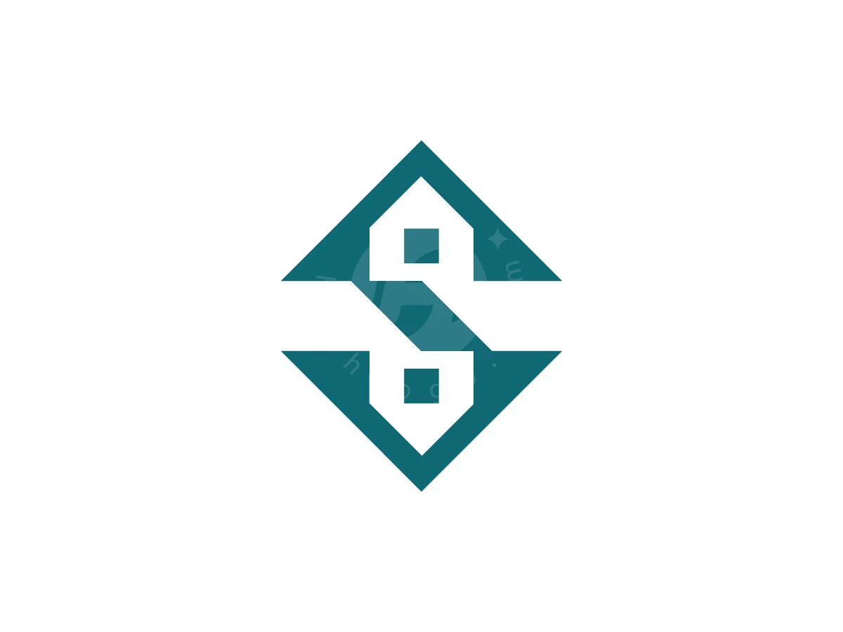 Shapes in teal form a stylized letter S and house icons within this diamond-shaped elegant home logo.