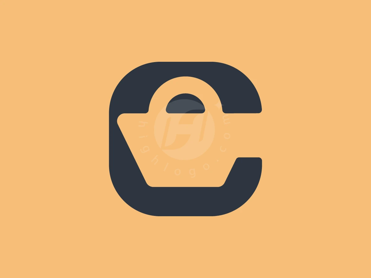 Inside a bold charcoal letter C, a peach shopping bag silhouette forms a clean and professional brand logo.