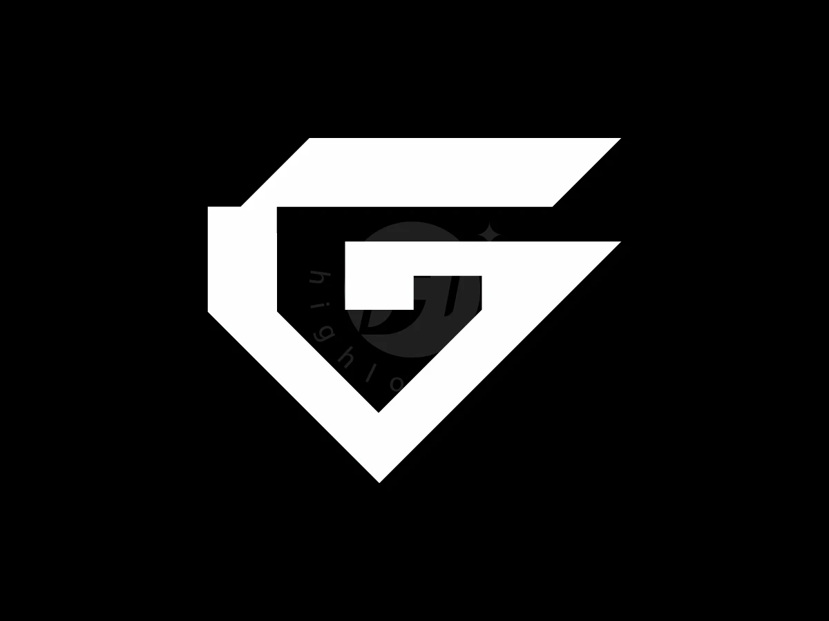 Sharp white geometric lines form a diamond-shaped letter G logo on a solid black background.