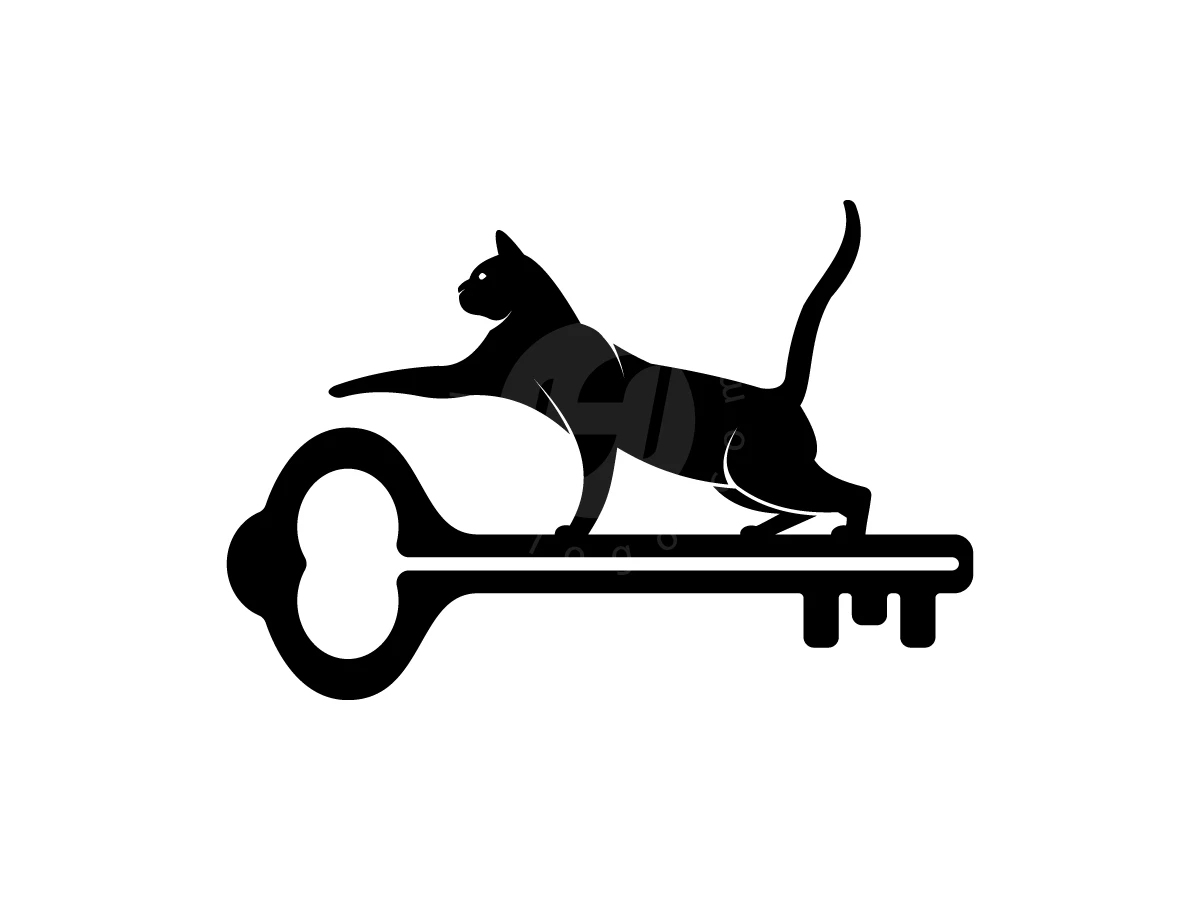 Cat With Key Logo - Real Estate Logo design by Avarez Studio for sale on Highlogo