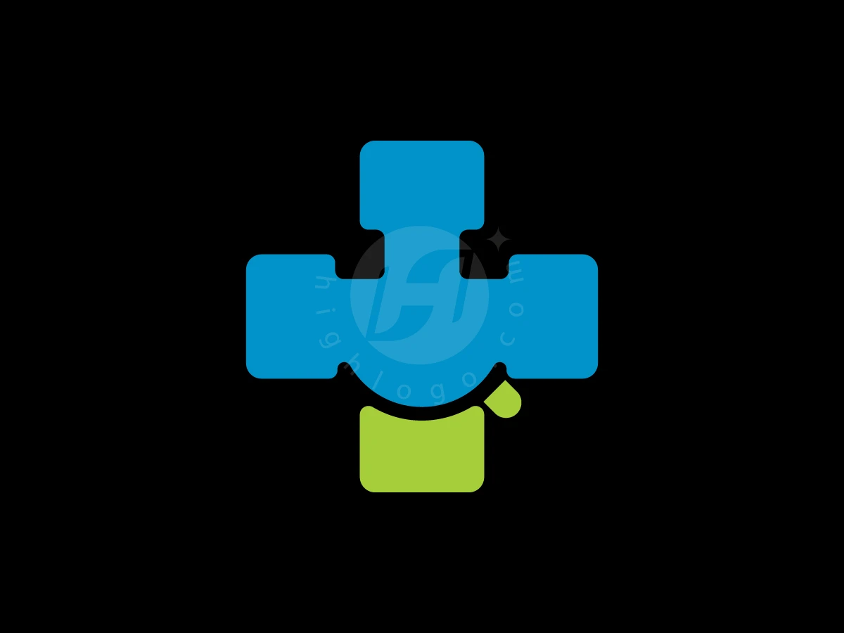 Smile Medical Logo, Segments of blue and lime green form a rounded cross with a circular center against a black background.