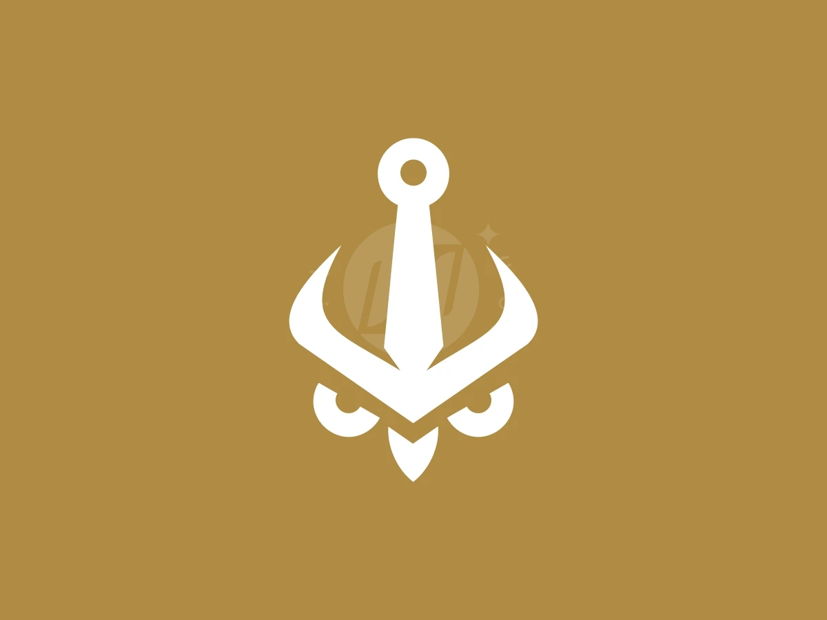 Owl and anchor symbols merge into a simple white logo centered on a solid gold background.
