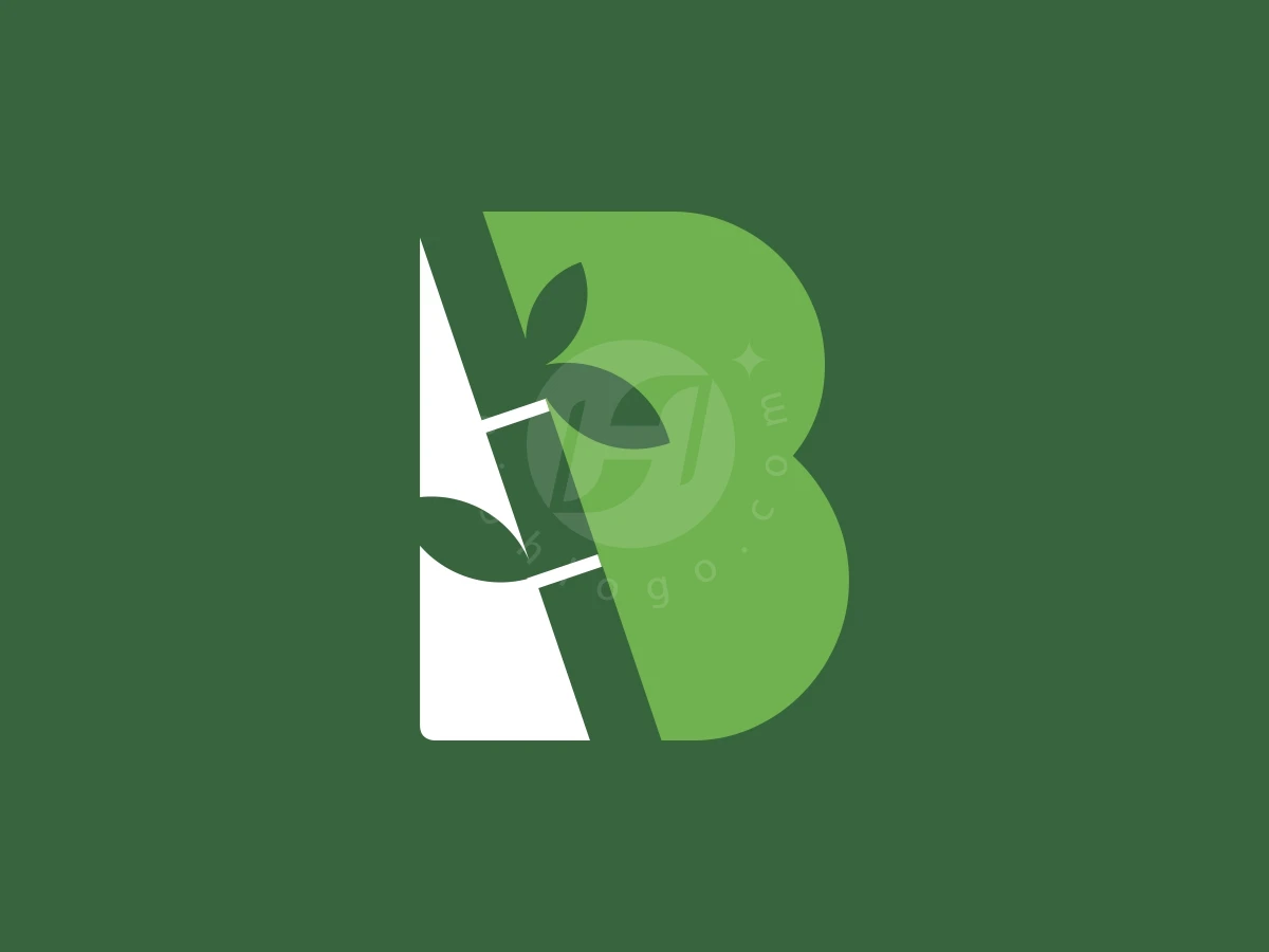 Bamboo stalks and leaves form a light green letter B logo against a dark green background with white accents.