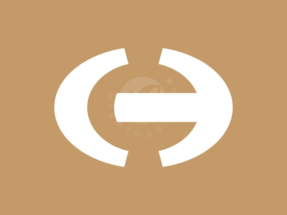 Letter C H Or H C Monogram Combinatio Logo, Against a solid tan background, white geometric curves and a horizontal bar form a stylized circular emblem.