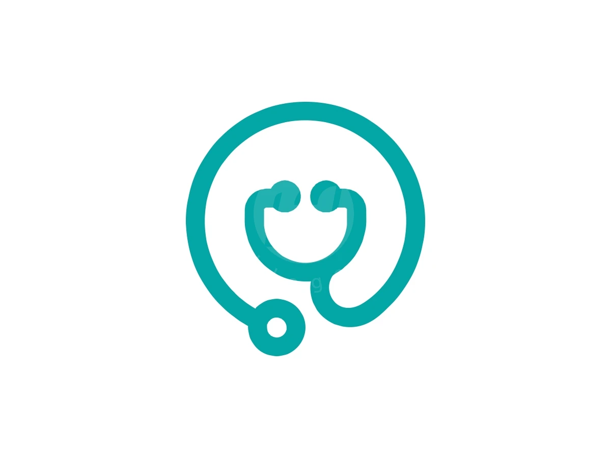 Circle Health Or Stetoscope Logo, Teal circular lines form a stylized medical stethoscope icon against a clean white background.