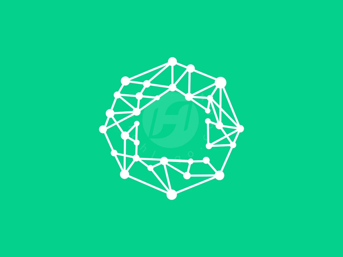 Hexa Techno House Or Home Logo, Interconnected white nodes and lines form a geometric hexagonal ring centered on a solid, vibrant green background.