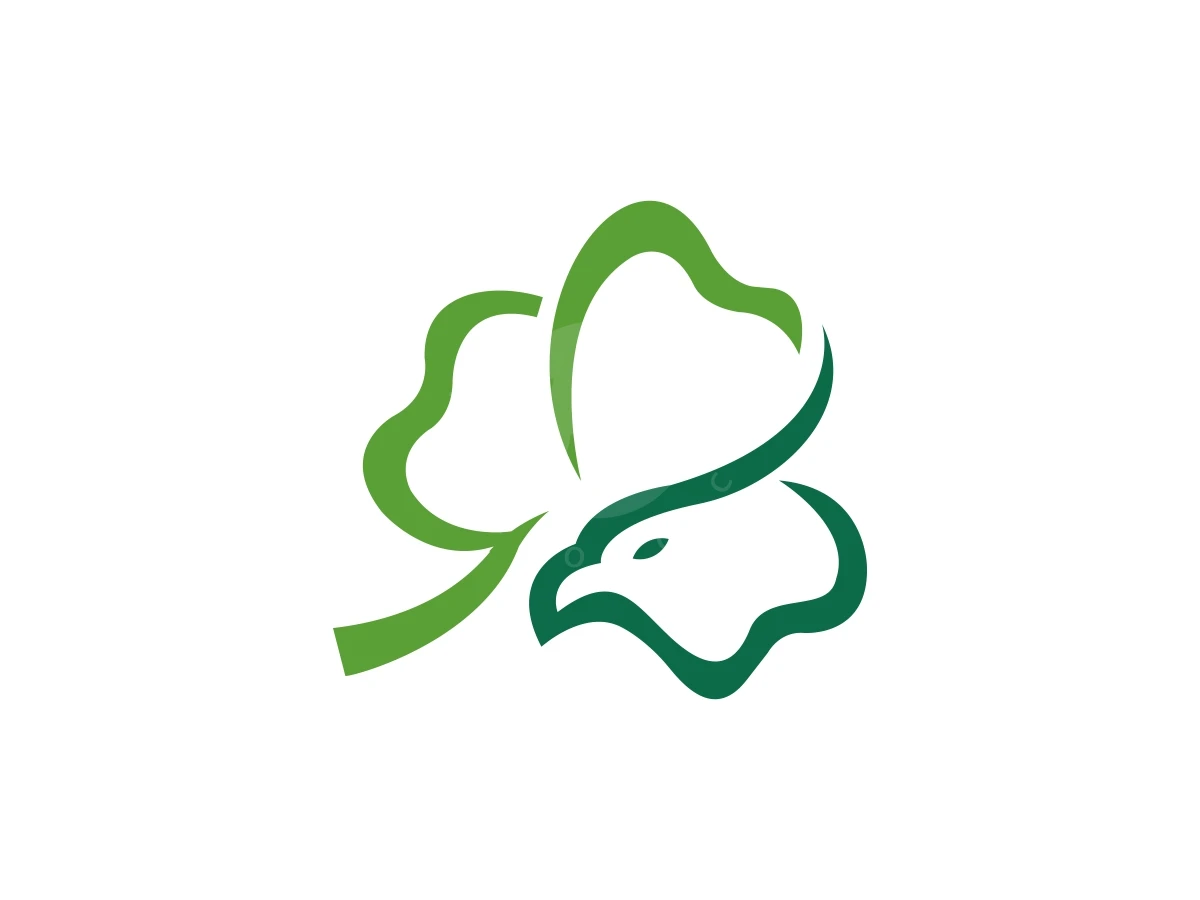 Clover Leaf Eagle Head Or Irish Eagle Logo, Clover leaves and an eagle's head profile merge through fluid green lines on a white background.