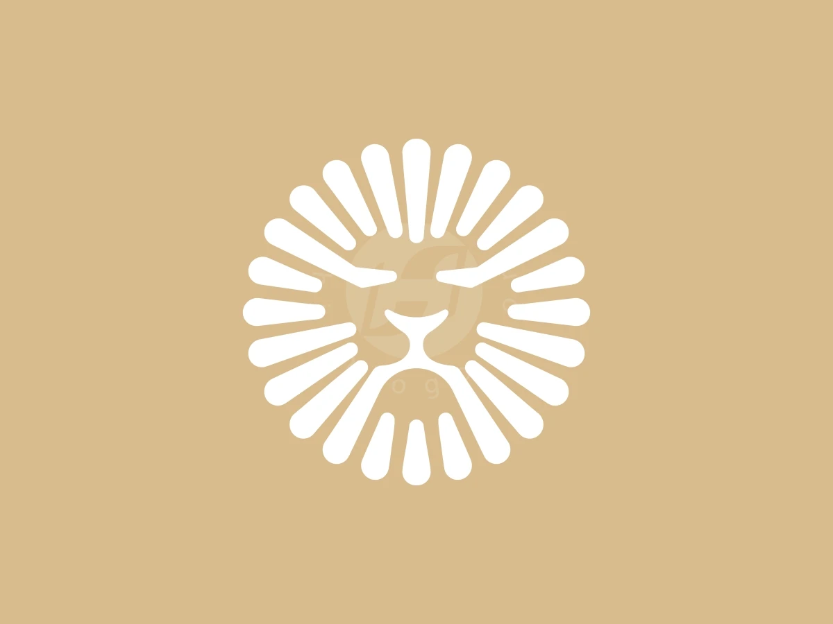 Sun Or Bright Lion Head, White radiating lines form a stylized lion's face and sunburst mane against a solid light tan background.