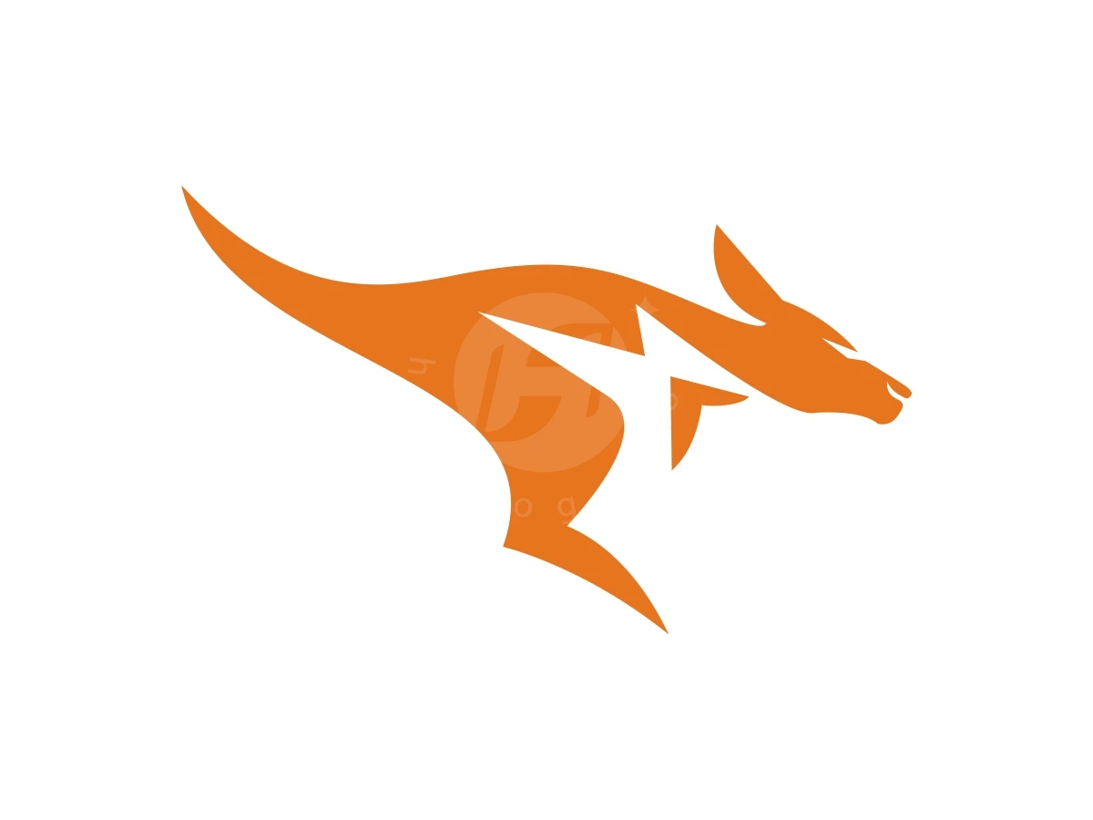 Lightning Or Storm Kangaroo Simple, Kangaroo silhouette in solid orange leaps dynamically, with a negative space lightning bolt slashing through its center.