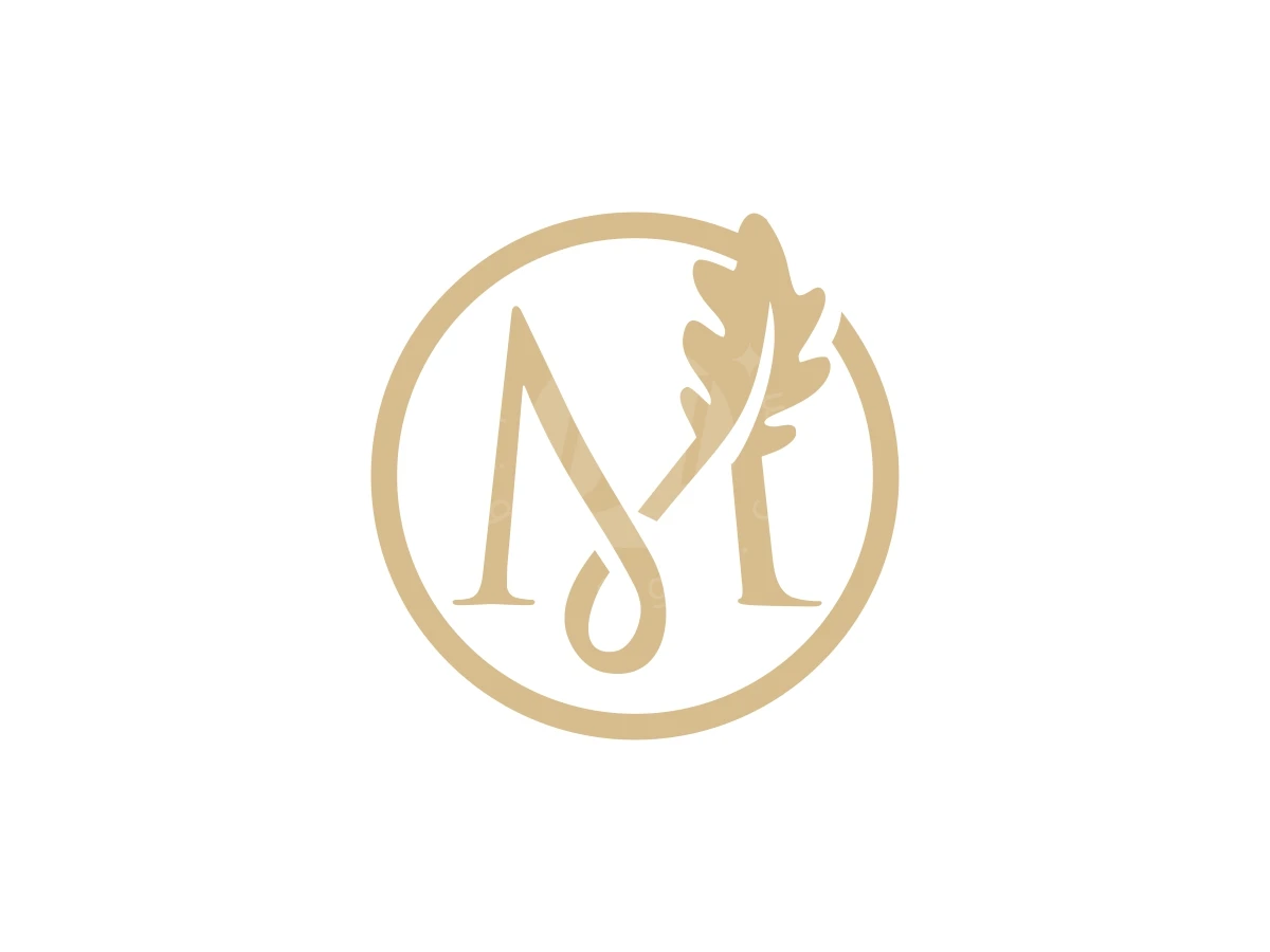 Minimalist Elegant Letter M Circle Oak Leaf Tree Logo - preview 1