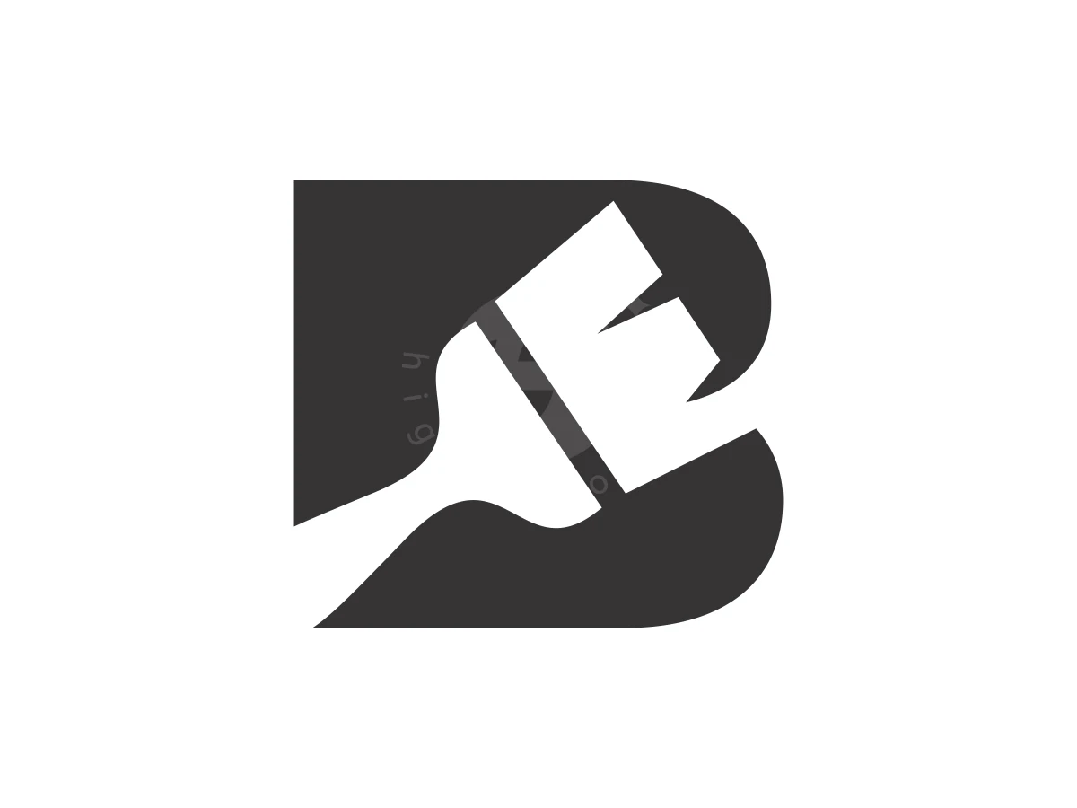 Simple Monogram Letter B Paint Logo, Negative space forms a white paintbrush inside a bold black letter B silhouette on a clean white background.