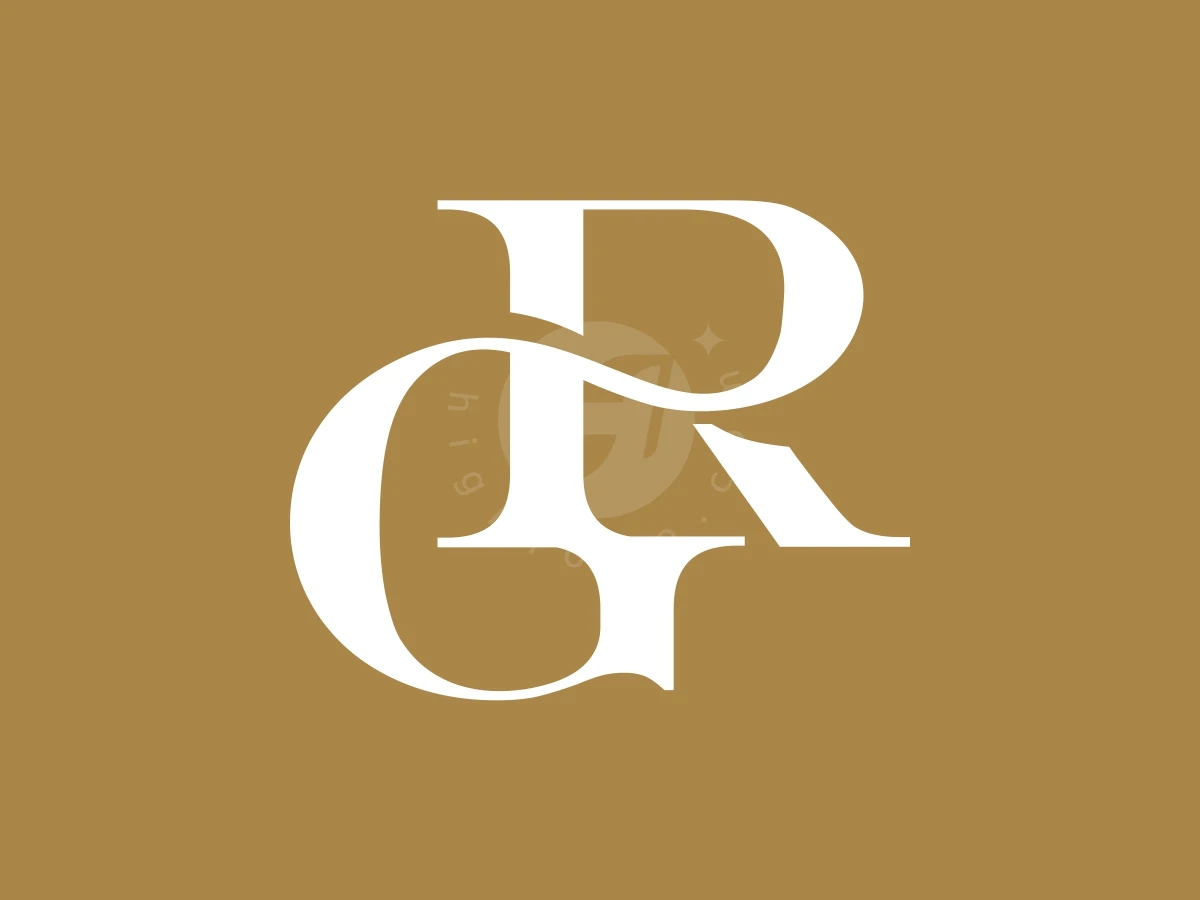 Simple Elegant Letter G R Or R G Monogram Logo, Interlocking white serif letters C, L, and R form a monogram centered on a golden-tan backdrop.