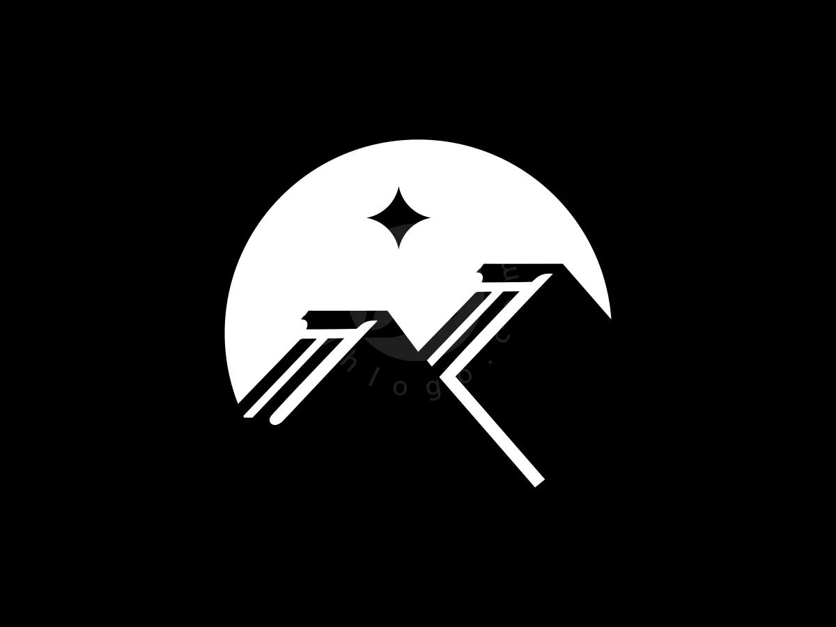 Simple Mountain Law Or Peak Pillars Logo, Set against black, a white circular emblem showcases geometric mountain peaks, striped sloped lines, and a four-pointed star.