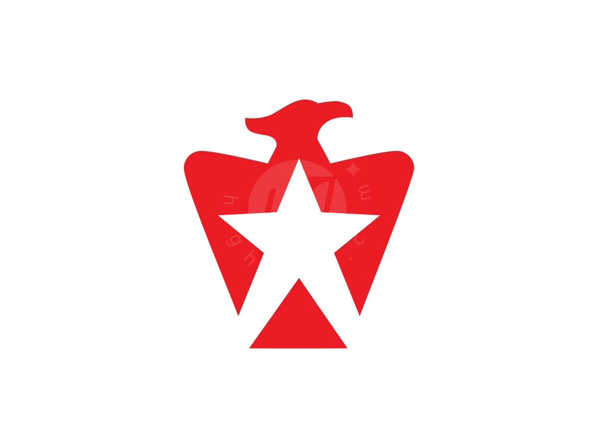 Simple Star Eagle Or American Patriot Eagle Logo, Centered on a plain white background, a red eagle silhouette incorporates a white five-pointed star within its body.