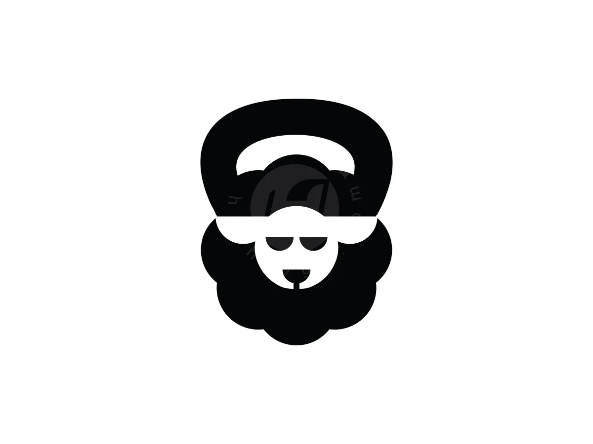 Simple Black Sheep Kettlebell Logo, Kettlebell silhouettes cleverly combine with a sheep's head using stark black and white shapes on a white background.