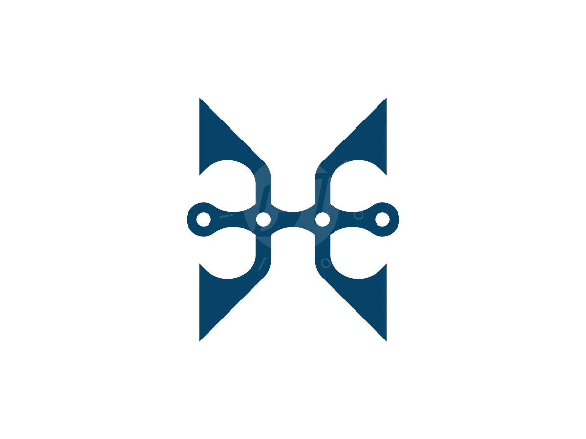 Navy blue geometric shapes form a stylized letter H logo resembling an interlocking chain on a white background.