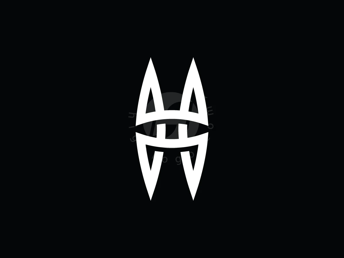 Sharp white geometric lines form a symmetrical letter H monogram logo against a black background.