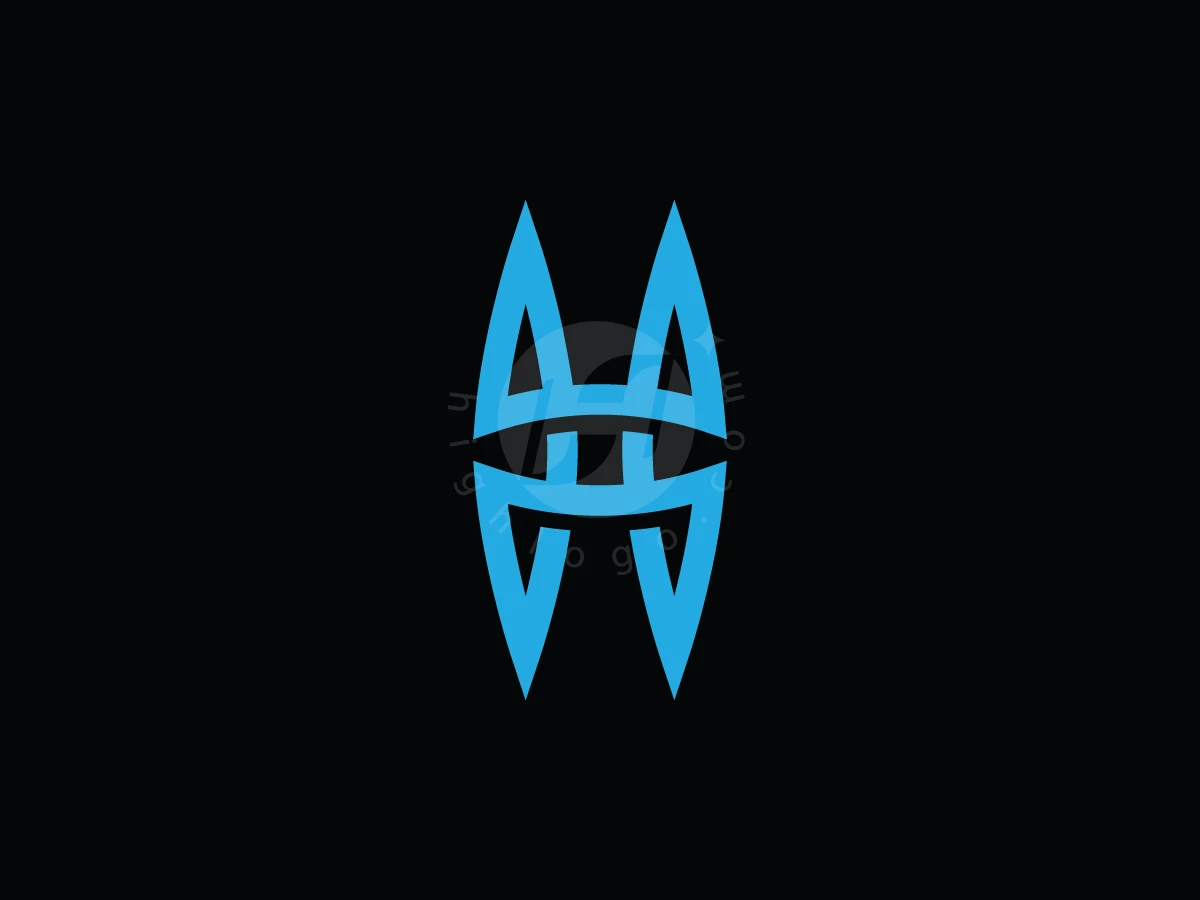 Sharp blue geometric lines form a symmetrical letter H monogram logo against a solid black background.