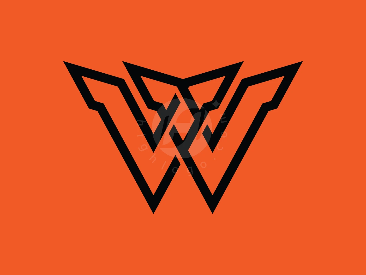 Interlocking black geometric lines form a sharp W logo set against a solid orange background.