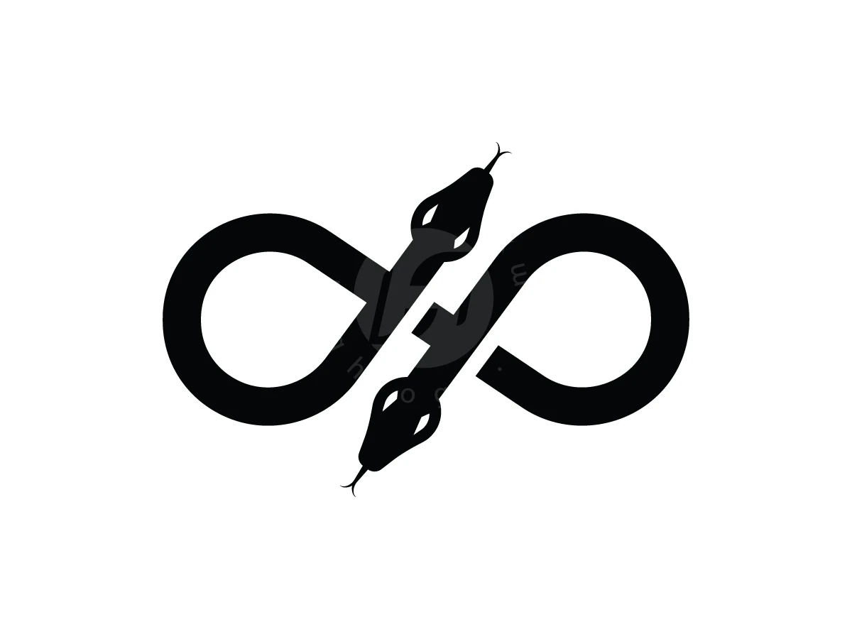 Two black snakes intertwine to form a sleek infinity symbol in this minimalist Snake Infinity Logo.