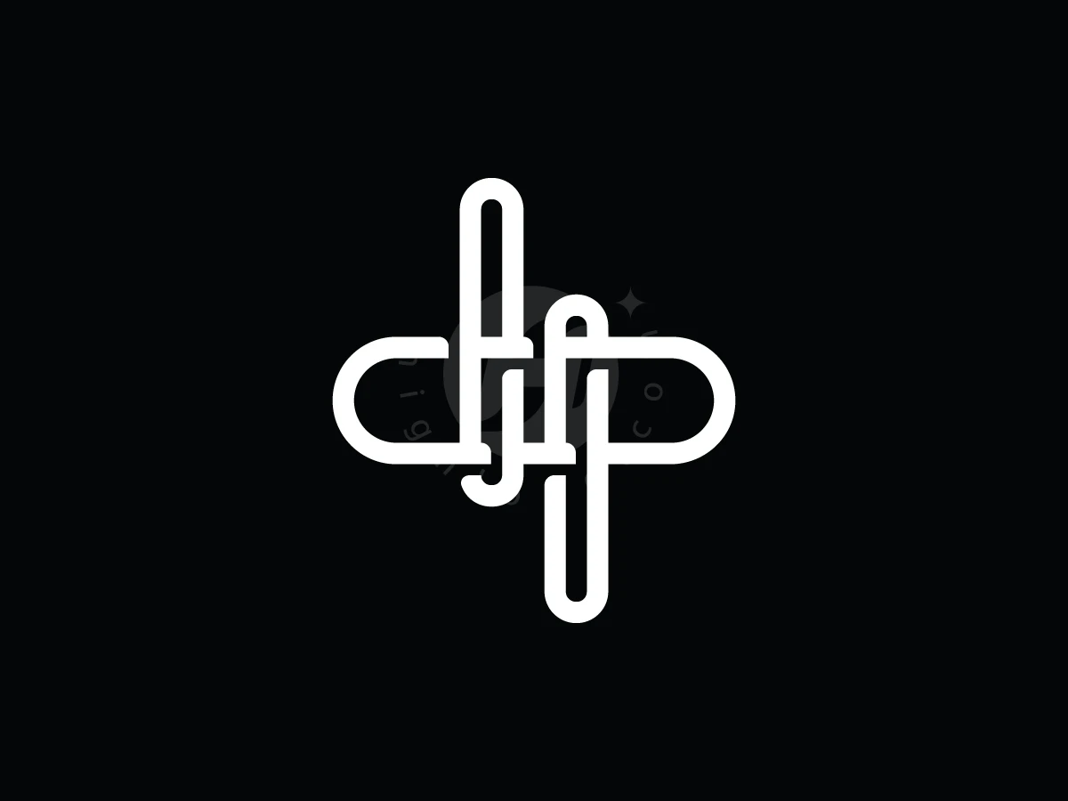 Interlocking white lines form a symmetric, cross-shaped Dp Pd logo against a solid black background.