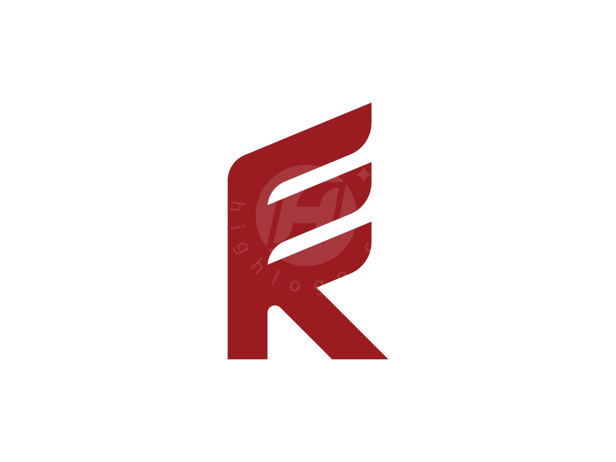 Letters R and E combine into a dark red monogram logo featuring sharp, wing-like horizontal strokes.