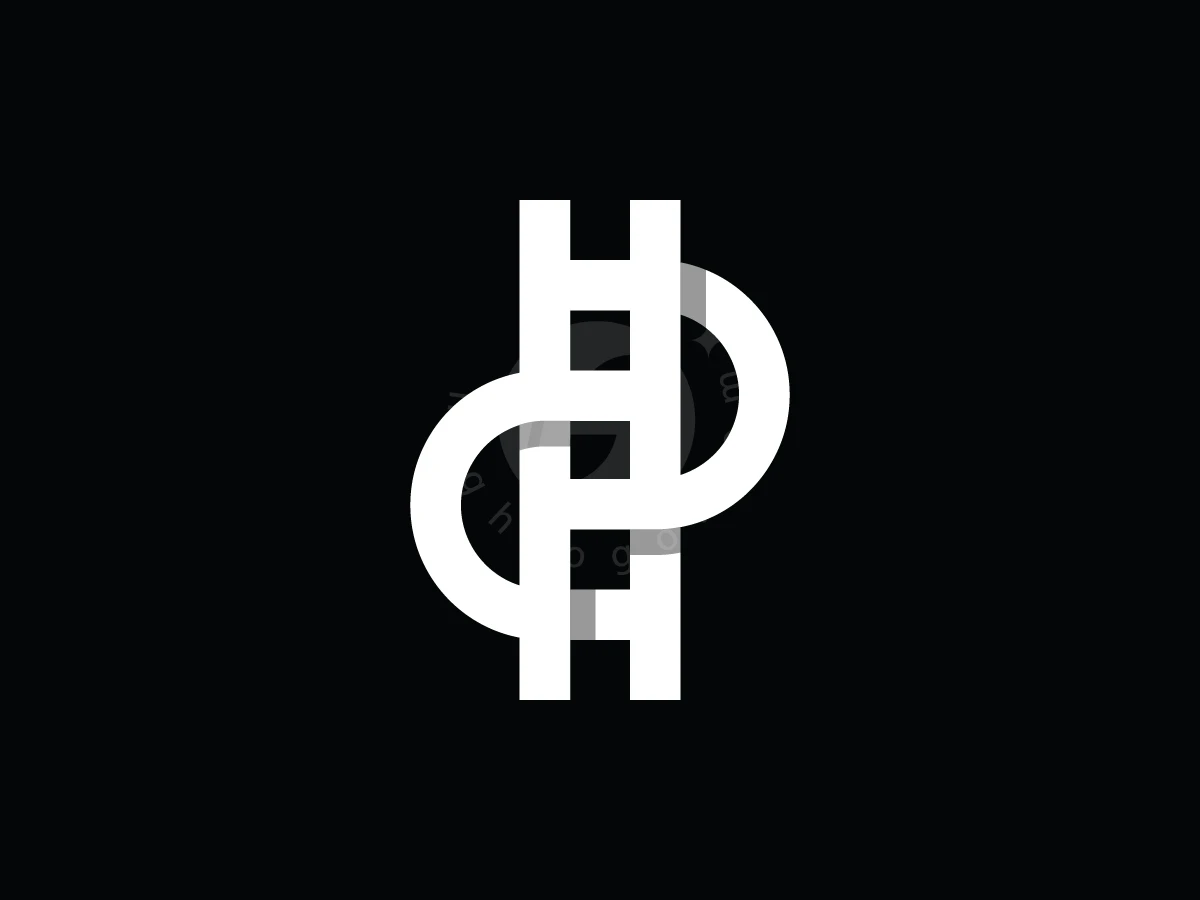 Interlocking white letters D and P form a central ladder shape against a black background in this logo.