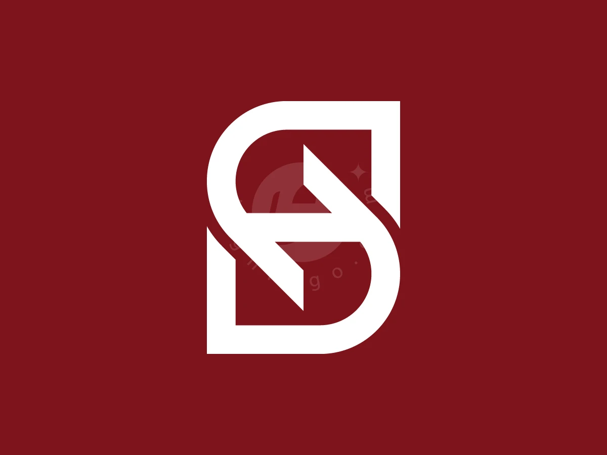 Interlocking white lines create a geometric S, Sz, or Sn logo centered on a dark red background.