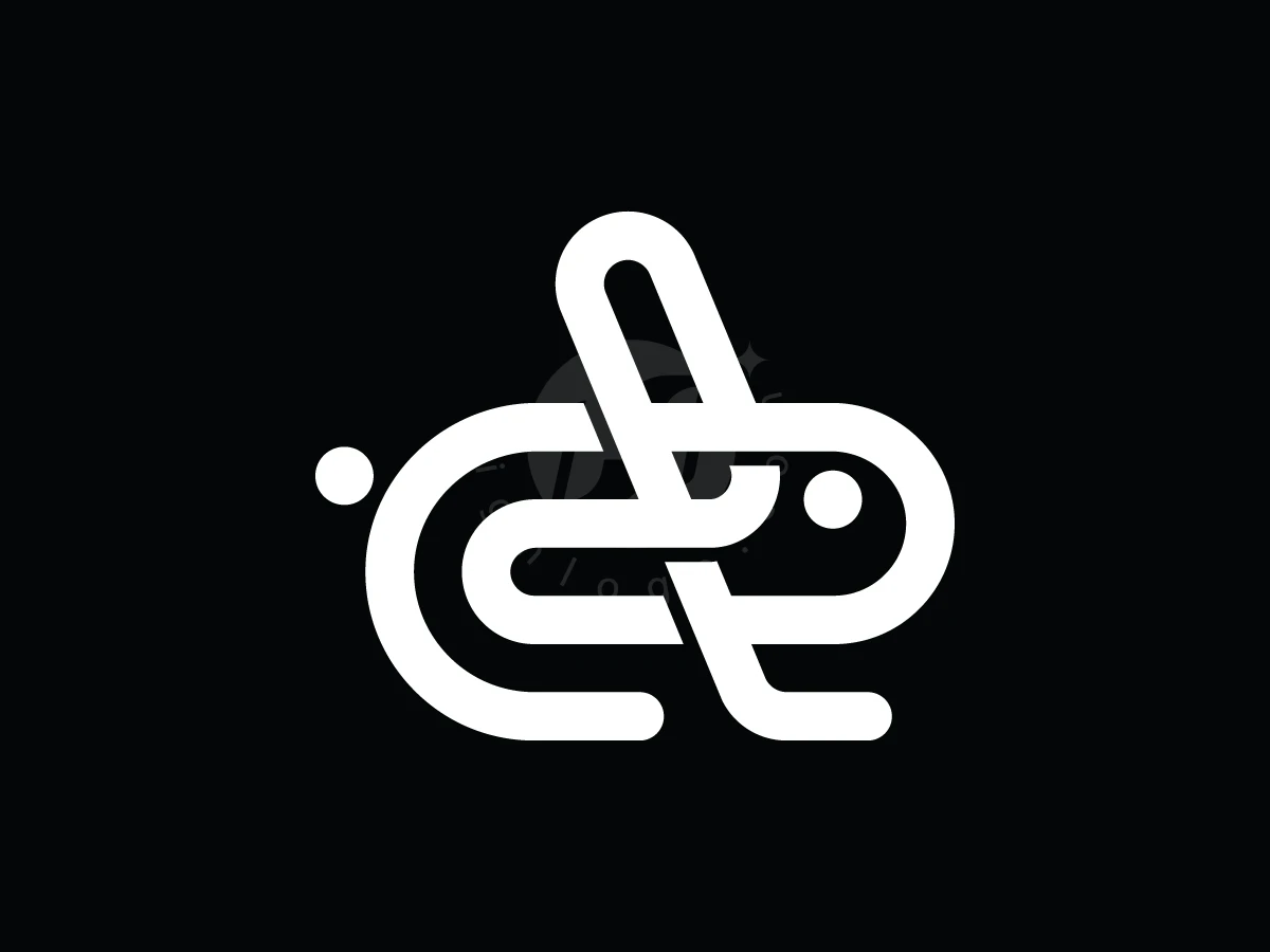 Against a black background, intertwined white lines form a minimalist rabbit silhouette for this creative clip logo.