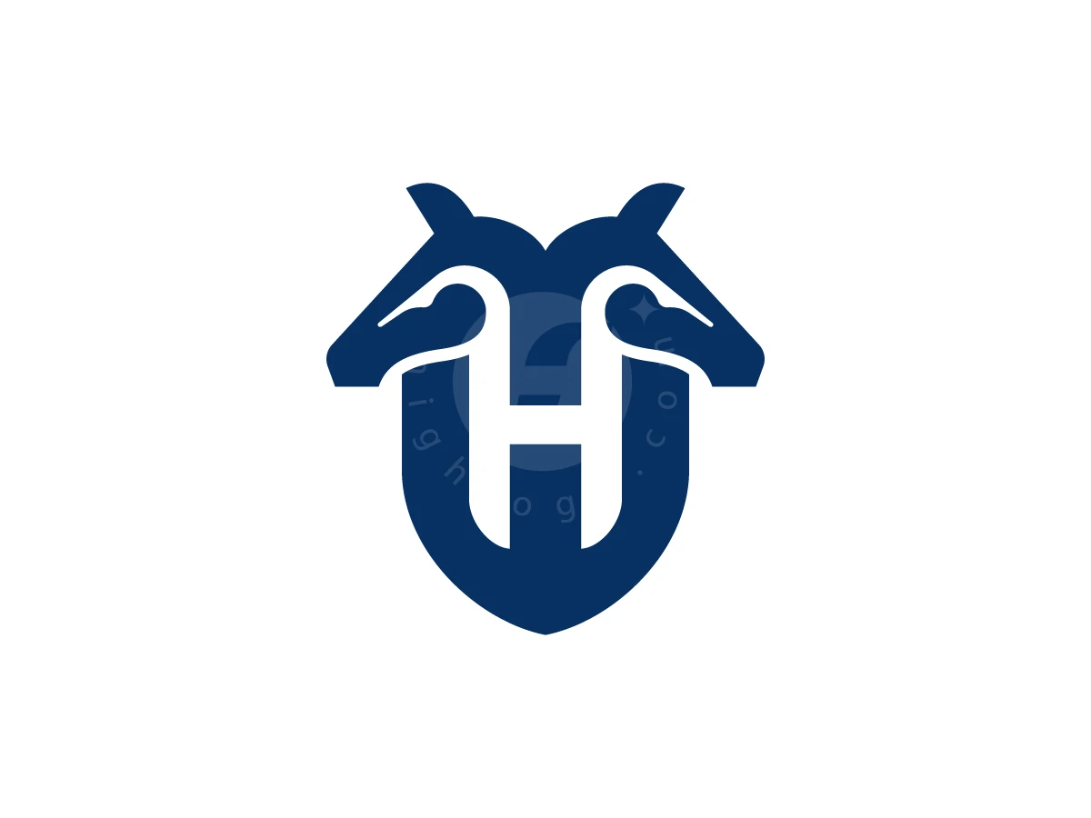 Twin Horses Letter H Shield Logo - Animal Logo design by Pamungkas Ctv for sale on Highlogo