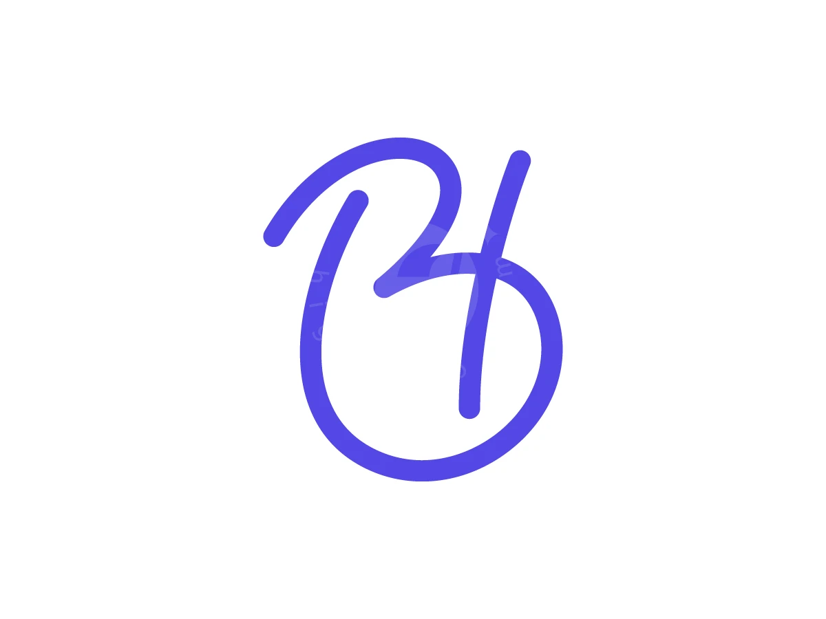 Letter B and number 4 merge in blue script to create this minimalist monogram logo on white.