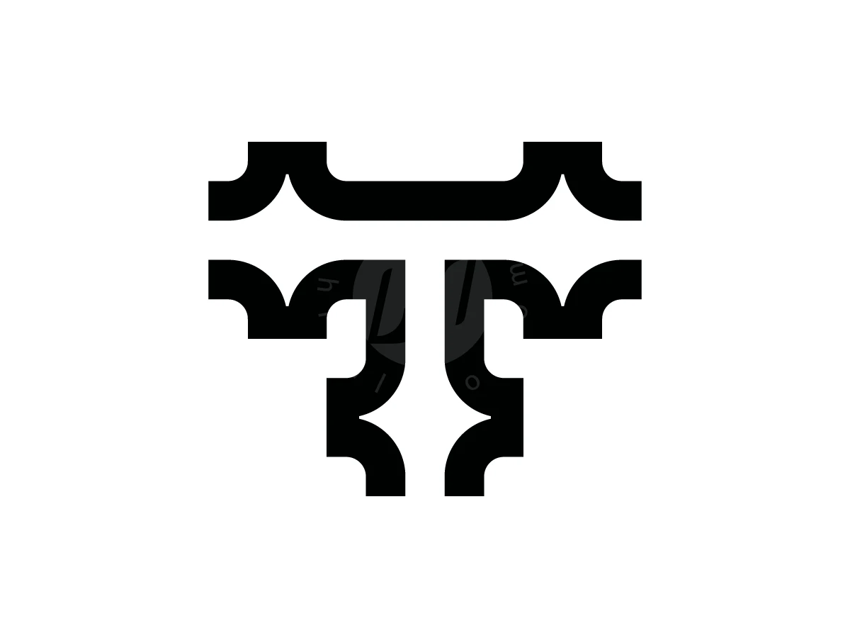 Symmetry defines this black luxury letter T logo, featuring geometric star shapes within a bold minimalist design.