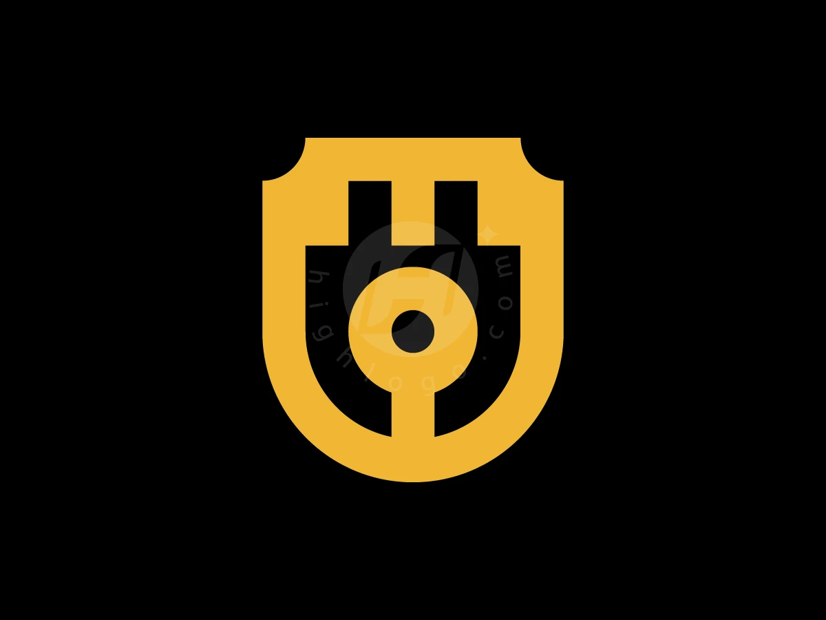 Against a black background, this yellow shield-shaped logo features an integrated electrical plug symbol.