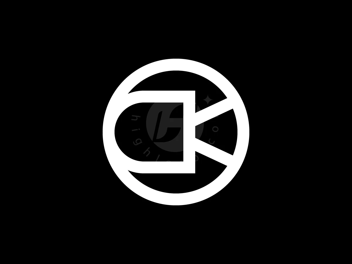 Against a black background, white geometric lines form a circular film camera logo with minimalist styling.