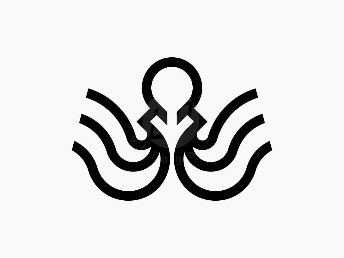 Symmetry defines this luxury sea octopus logo, featuring a circular head and curved black lines on white.