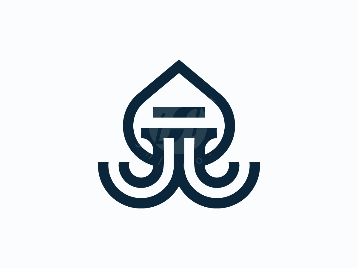 Merging an octopus with a legal pillar, this navy blue logo uses symmetrical lines on a white background.