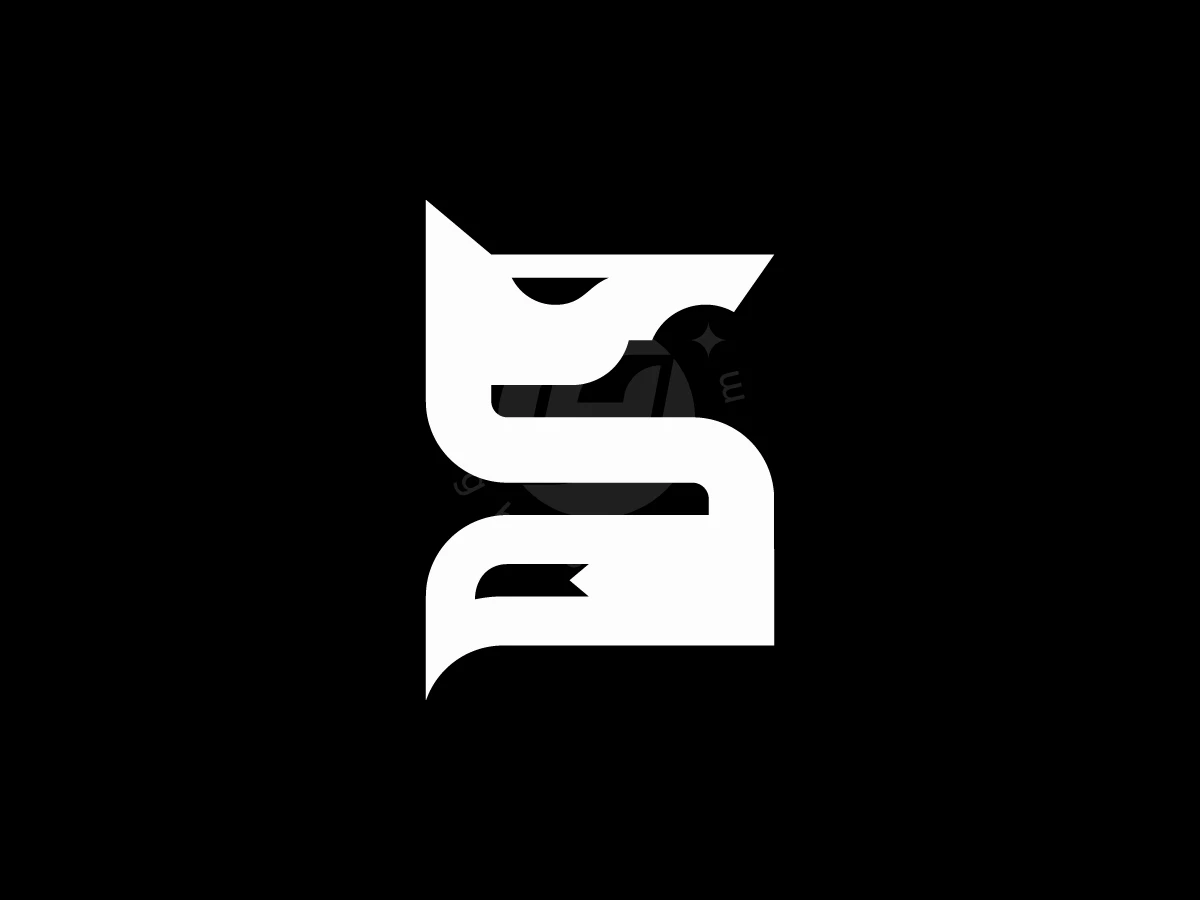 Geometric shapes create a white horse head and letter S logo against a black background.