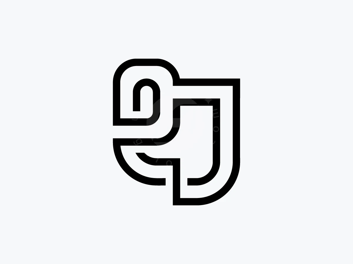 Interlocking black lines form a geometric Ej Je letter monogram logo with rounded corners on a white background.