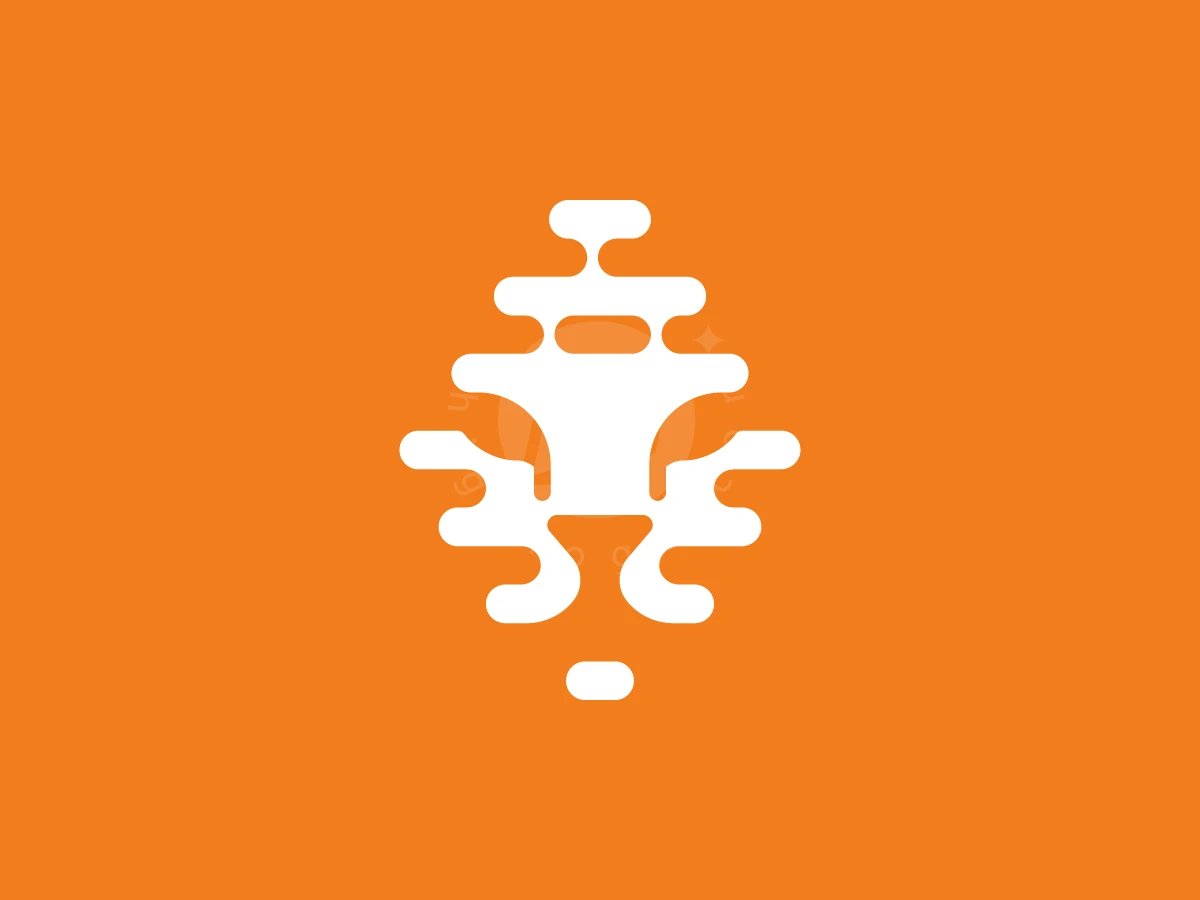 Honeycomb patterns define a white lion head silhouette against a solid orange background in this creative logo.