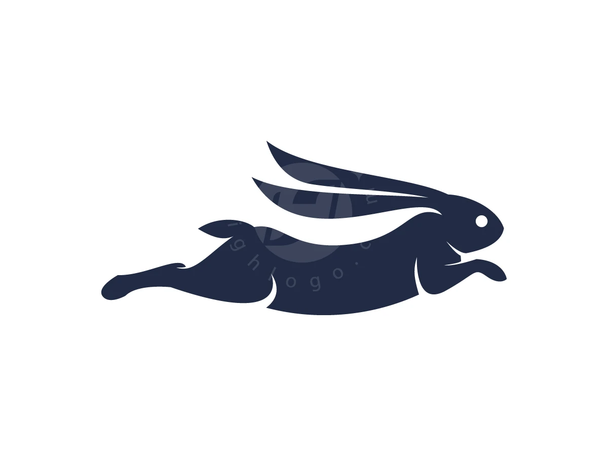 Leaping forward, this navy blue rabbit silhouette with long swept-back ears creates the Speed Rabbit Express logo.