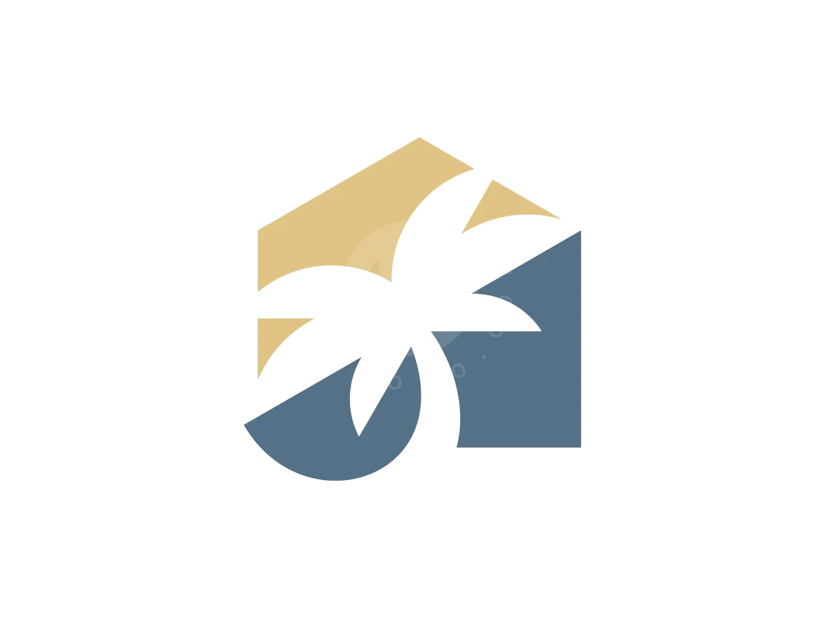 Geometric Tropical Palm House Logo - Negative space Logo design by Andhita Brama for sale on Highlogo