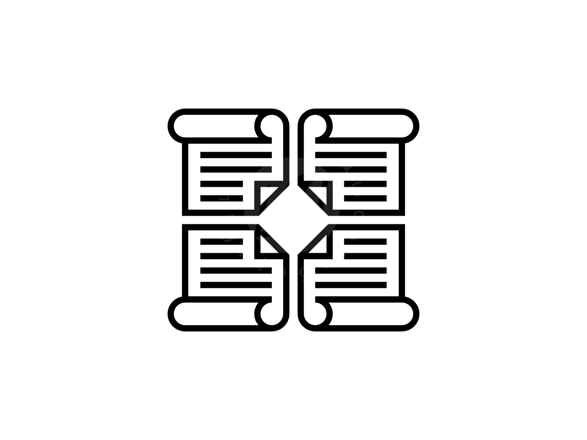 Symmetrically arranged black scrolls form a square window pattern in this Knowledge Window logo.