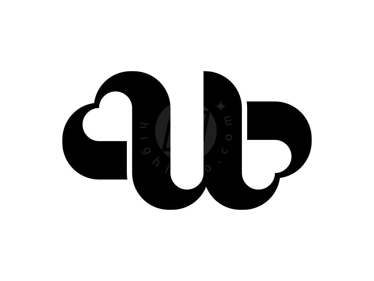 Hearts merge into a bold, black letter U, creating a symmetrical silhouette for the Heartlink Letter U logo.
