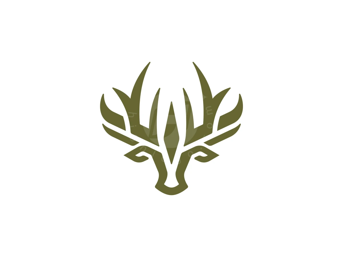 Lines of olive green form an elegant deer head logo with sharp, symmetrical antlers on a white background.
