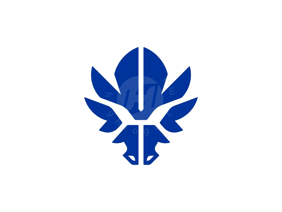 Geometric blue shapes form a symmetrical dragon head logo for a modern technology brand.