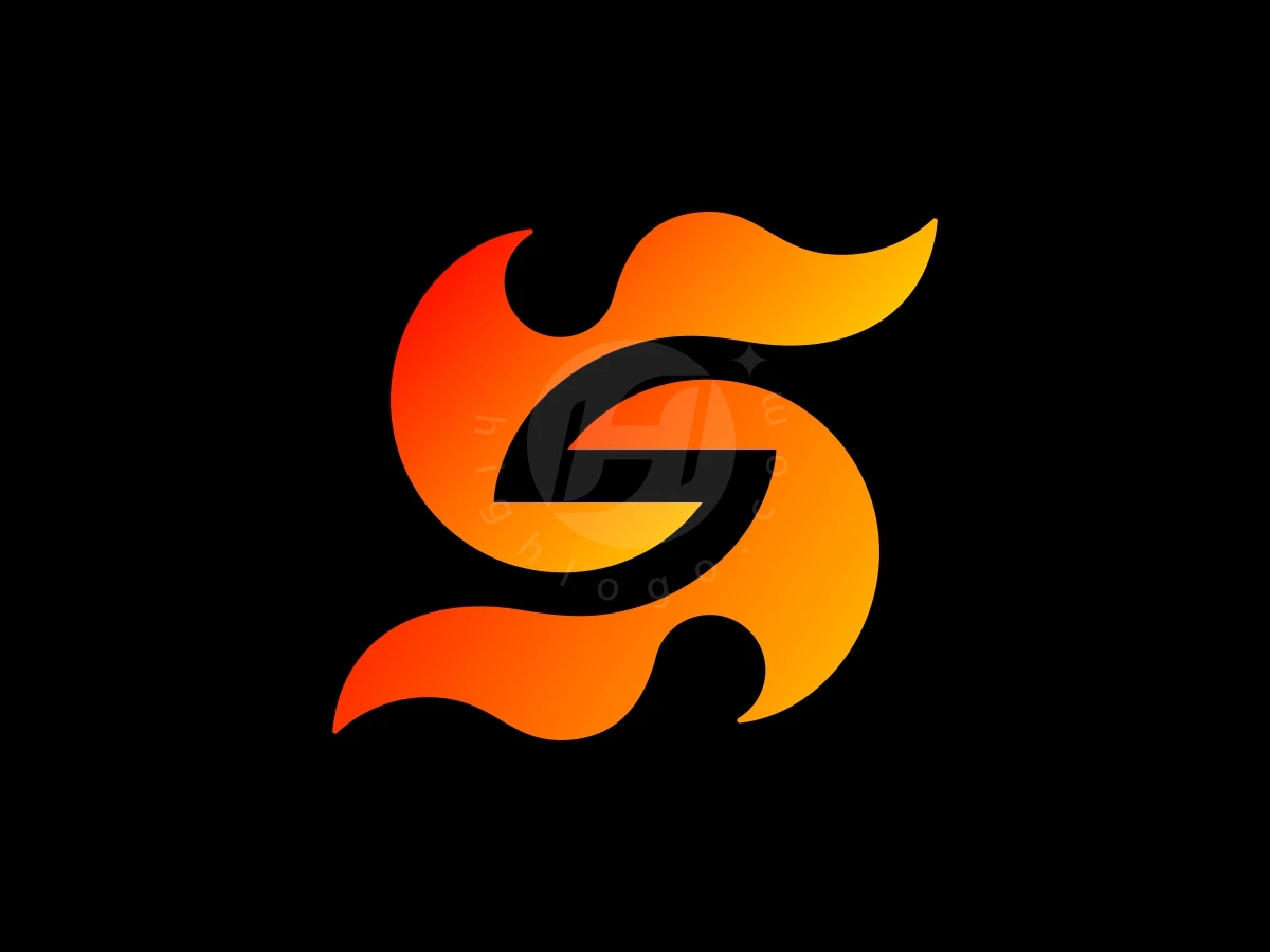 Swirling orange and red fire gradients create a stylized letter S logo centered on a solid black background.