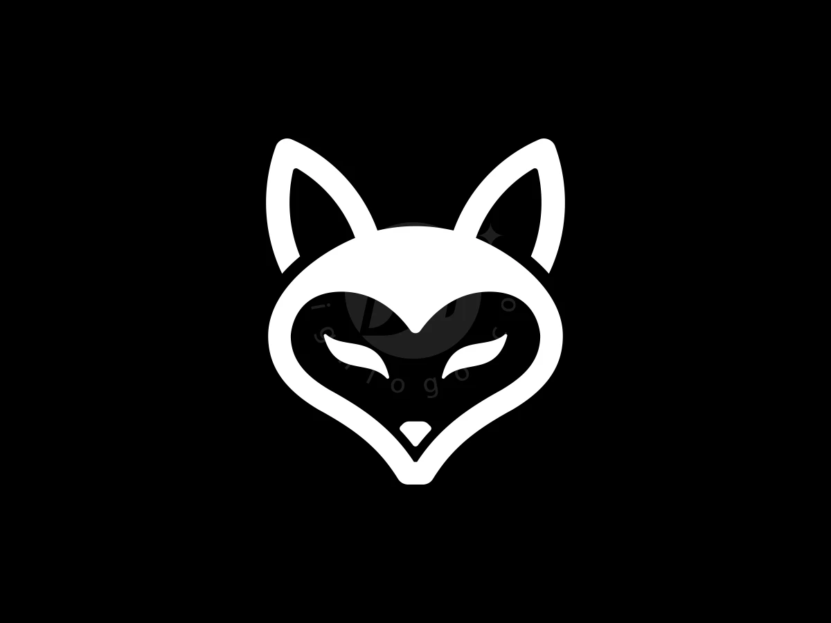 Against a solid black backdrop, white lines form an elegant heart-shaped fox head logo.