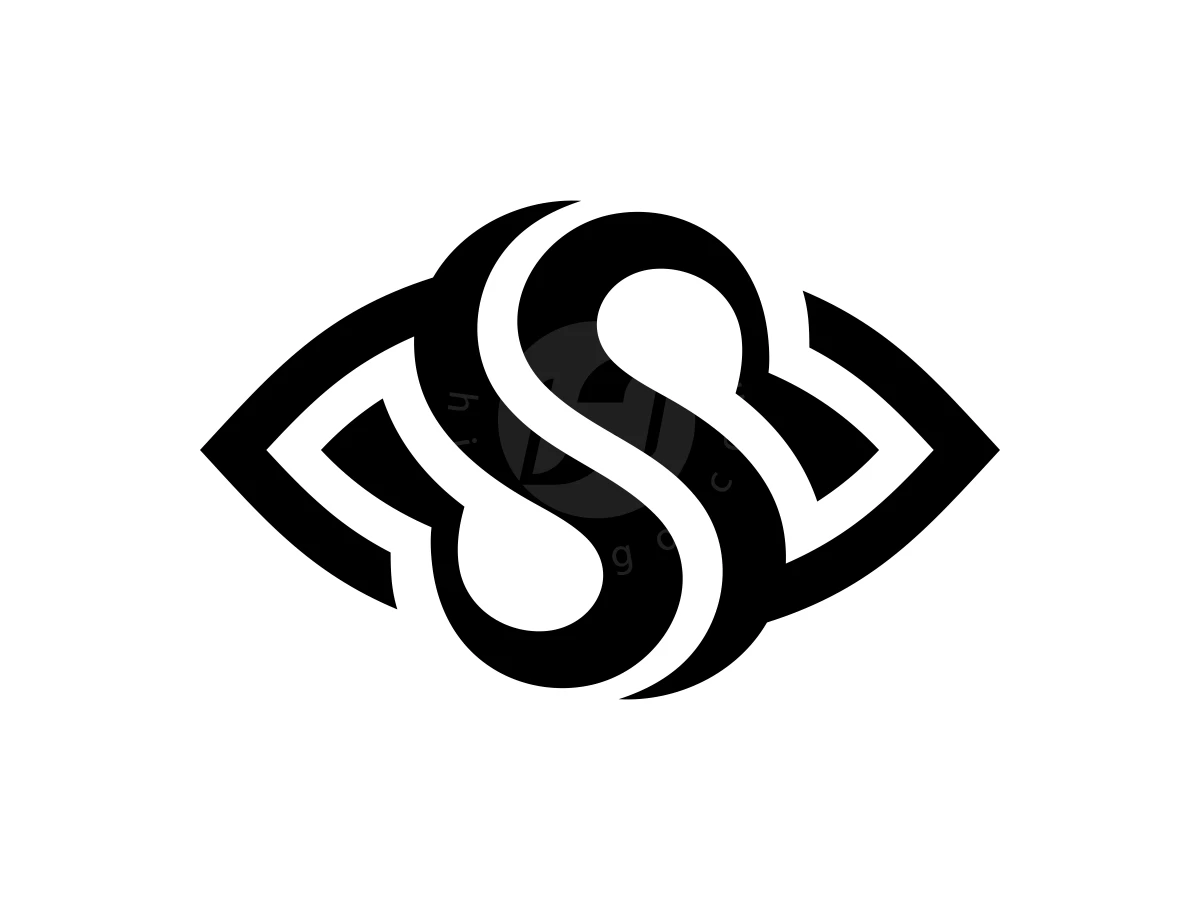 Intertwined black curves create a stylized eye and letter S in this elegant monochrome logo.