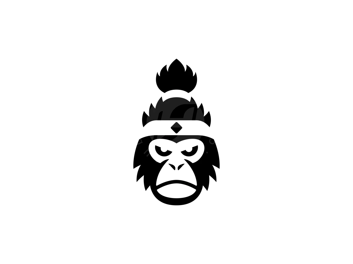 Wearing a headband and topknot, this black and white monkey warrior mascot logo features sharp lines and a fierce expression.