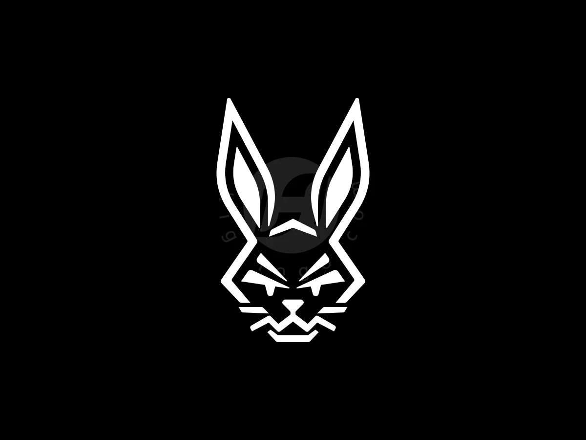 Sharp white geometric lines form an elegant rabbit head mascot logo against a solid black background.